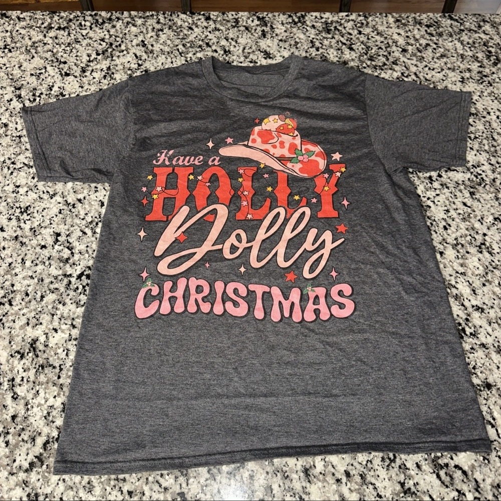 Gray Holly Dolly Christmas T-Shirt